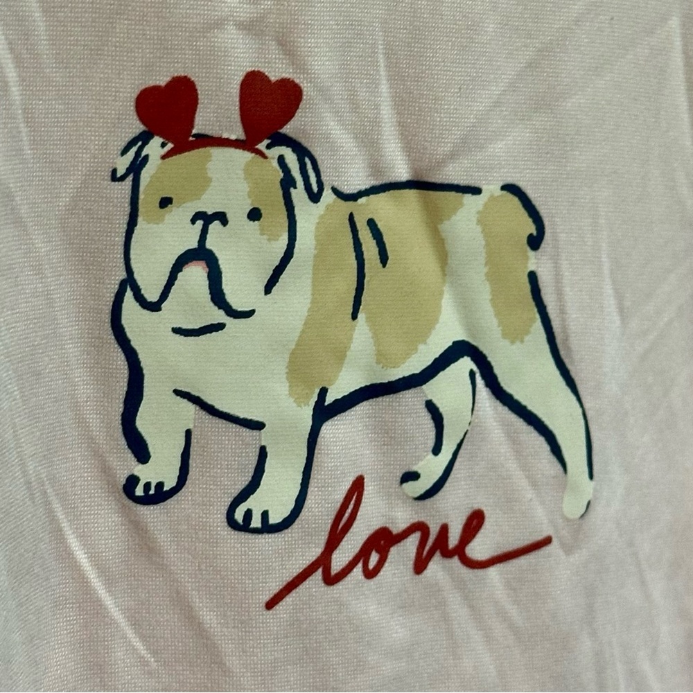 ELLEN DEGENERES LIGHT PINK WITH BULLDOG LOVE ON FRONT SIZE MEDIUM NWT
